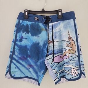 Mens 29 Volcom Board Shorts Swim Trunks Surfer Drawstring Back Pocket Stretch